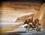 Wurzel am Ufer, Aquarell, 1988, 34/44 cm Wurzel am Ufer, Aquarell, 1988, 34/44 cm