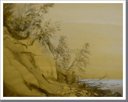Steilküste mit Bäumen, Aquarell, 1986, 46/59 cm